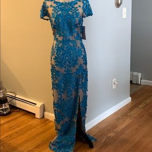 JS Collection Lake Blue Lace Gown